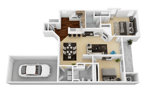 Floor plan for 2 beds, 2 baths, 1260 sqft